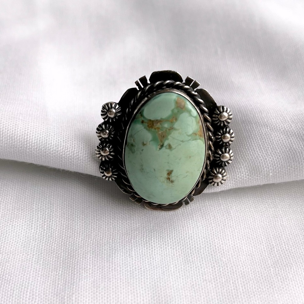 large turquoise sterling silver ring Native American made & signed 7.5